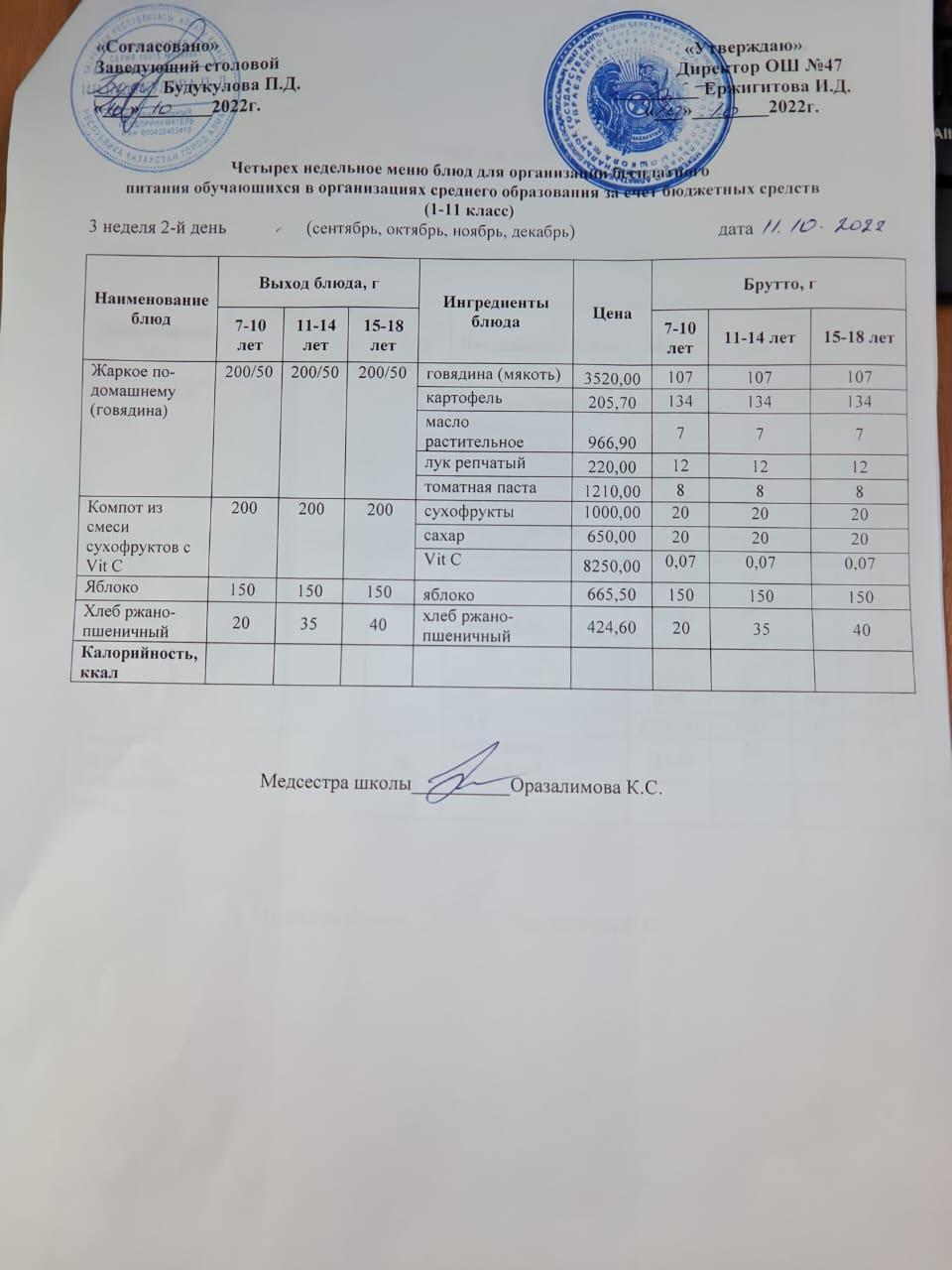 Ас мәзірі 3 апта 2-ші күн