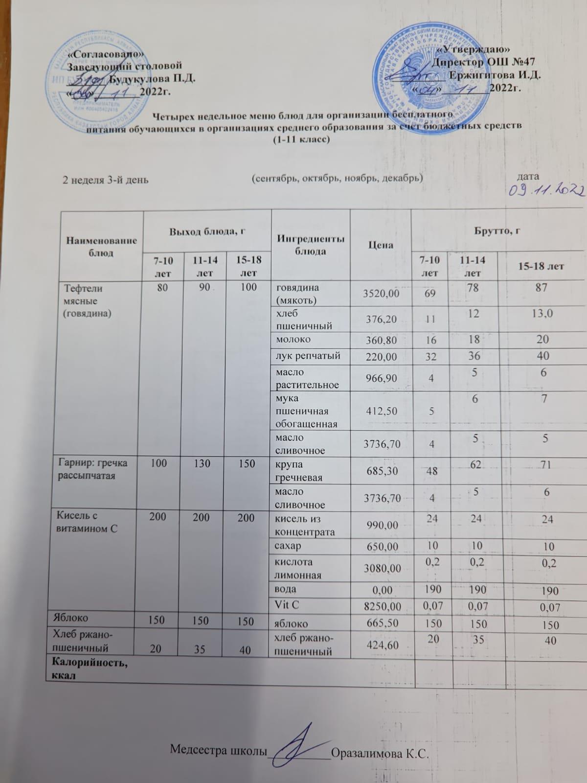 Ас мәзірі 2 апта 3-ші күн