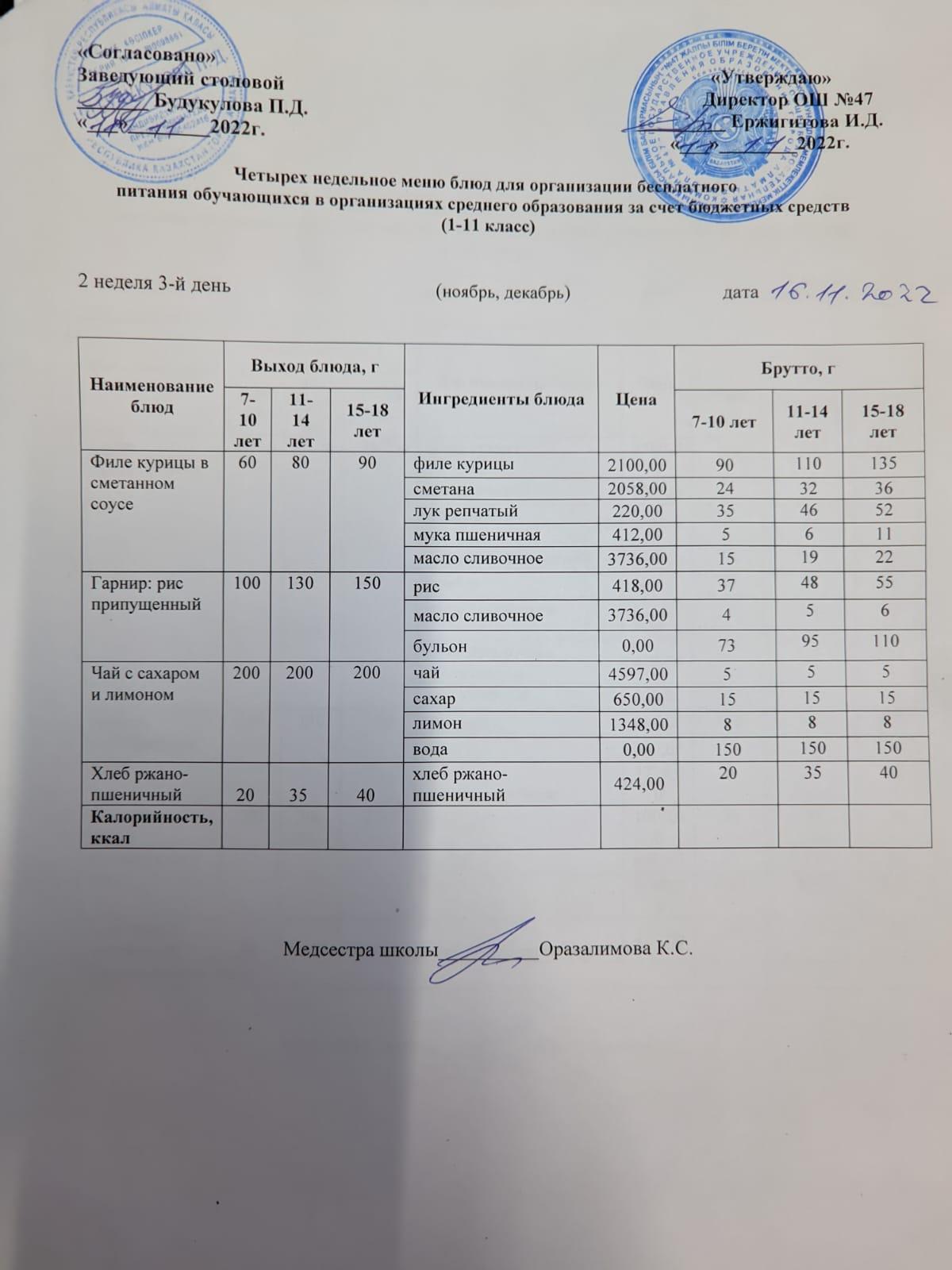 Ас мәзірі 2 апта 3 -ші күн