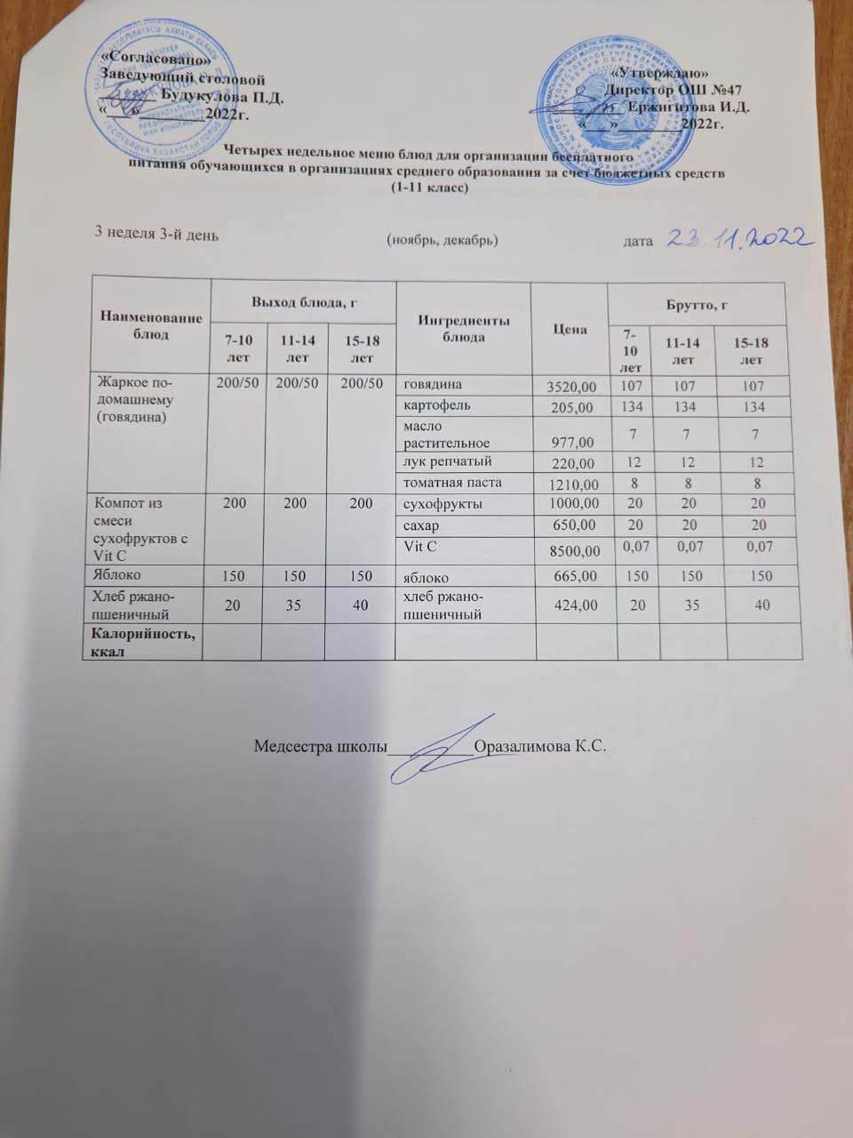 Ас мәзірі 3 апта 3-ші күн