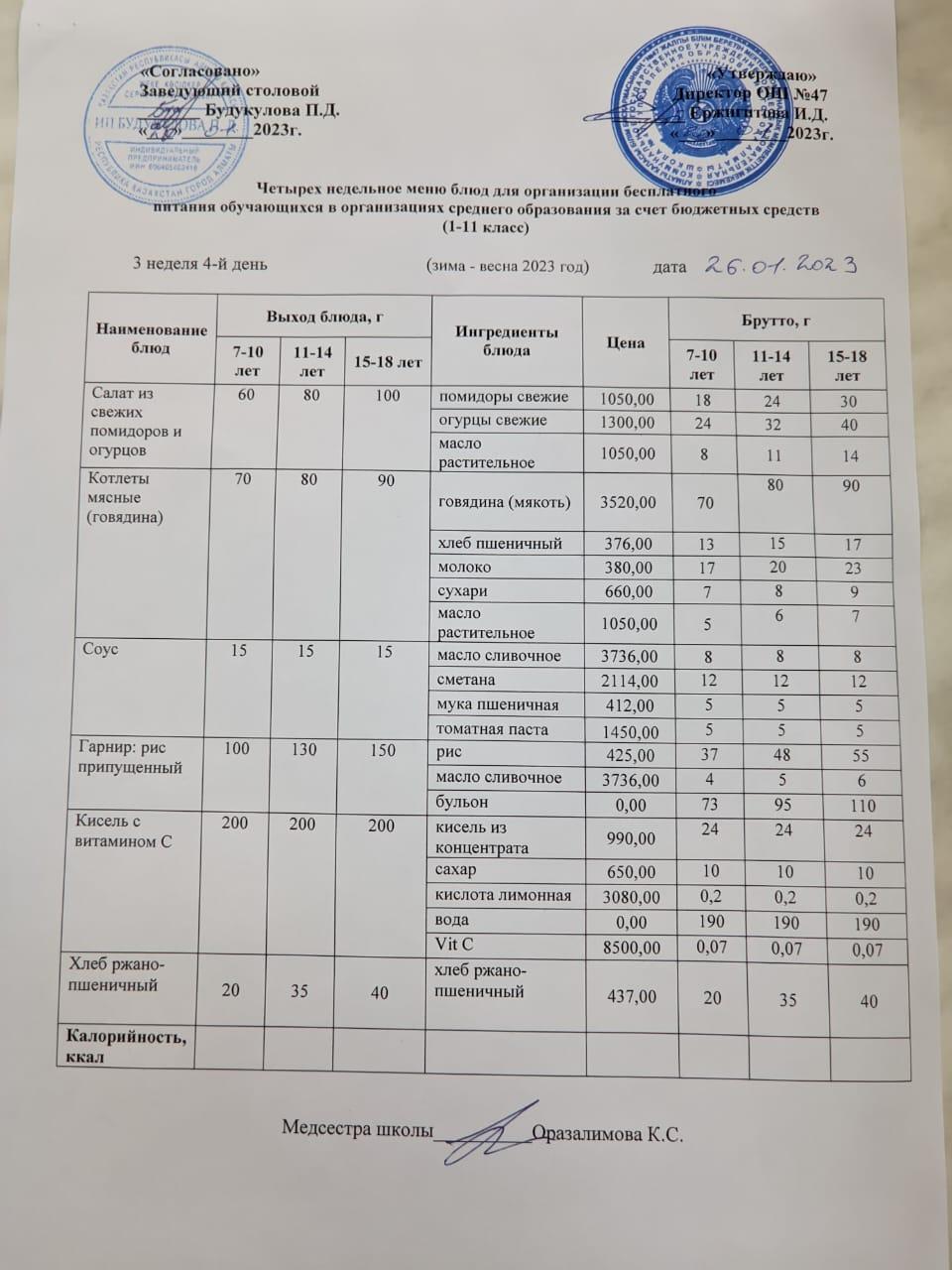 Ас мәзірі 3 апта 4-ші күн