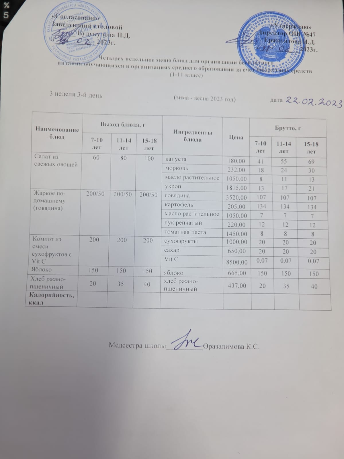 Ас мәзірі 3 апта 3-ші күн