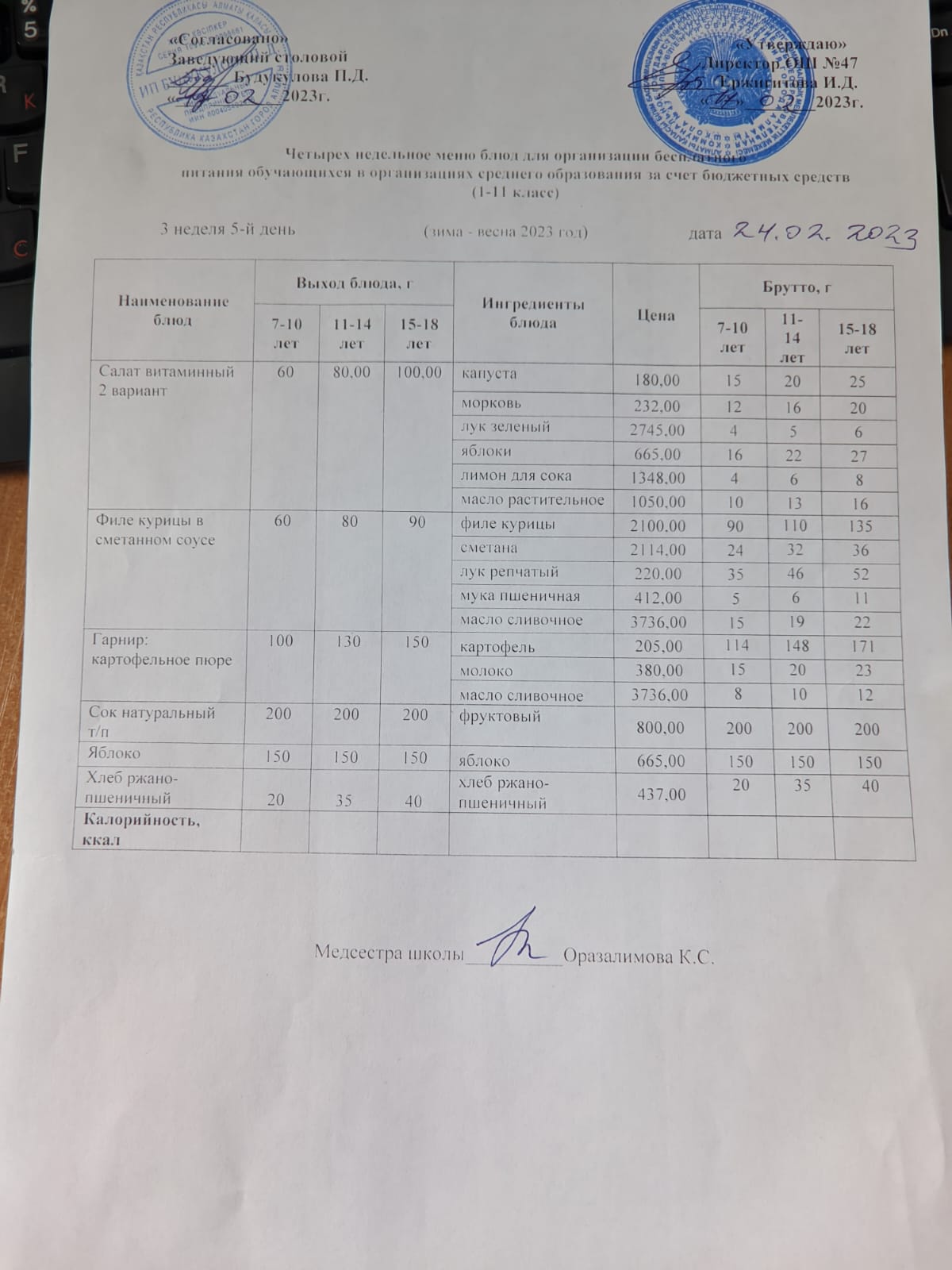Ас мәзірі 3 апта 5-ші күн
