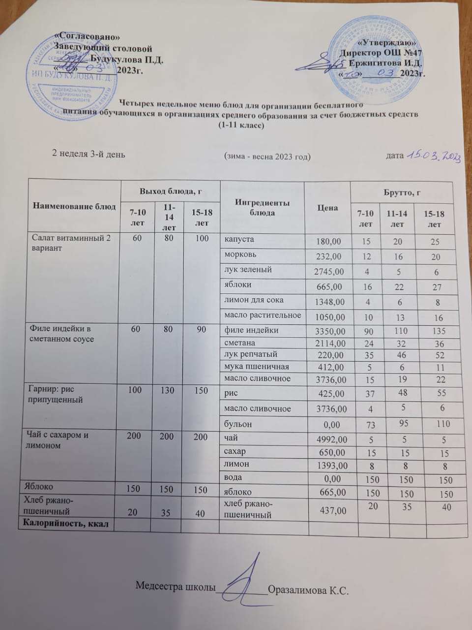 Ас мәзірі 2 апта 3-ші күн