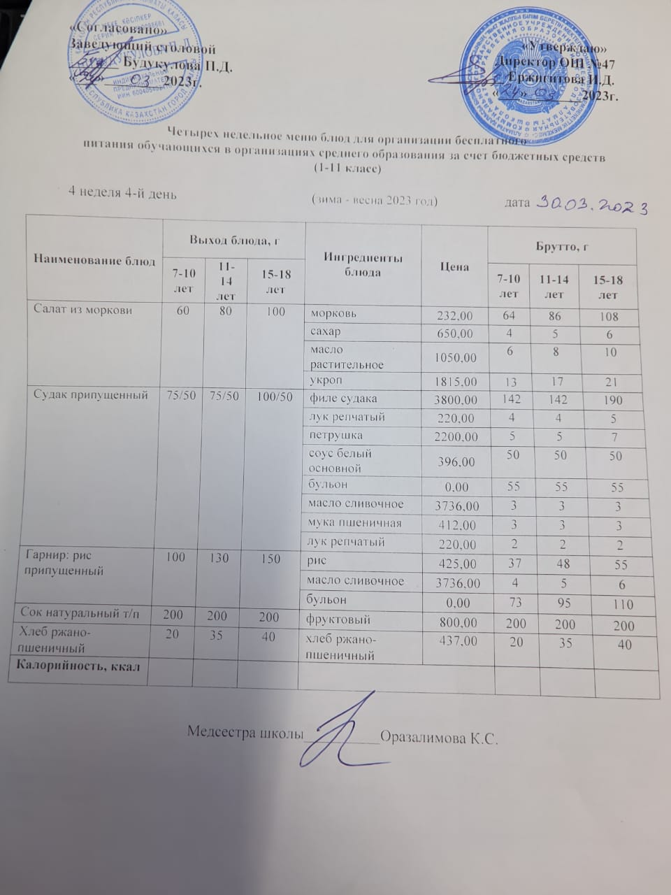 Ас мәзірі 4 апта 4-ші күн
