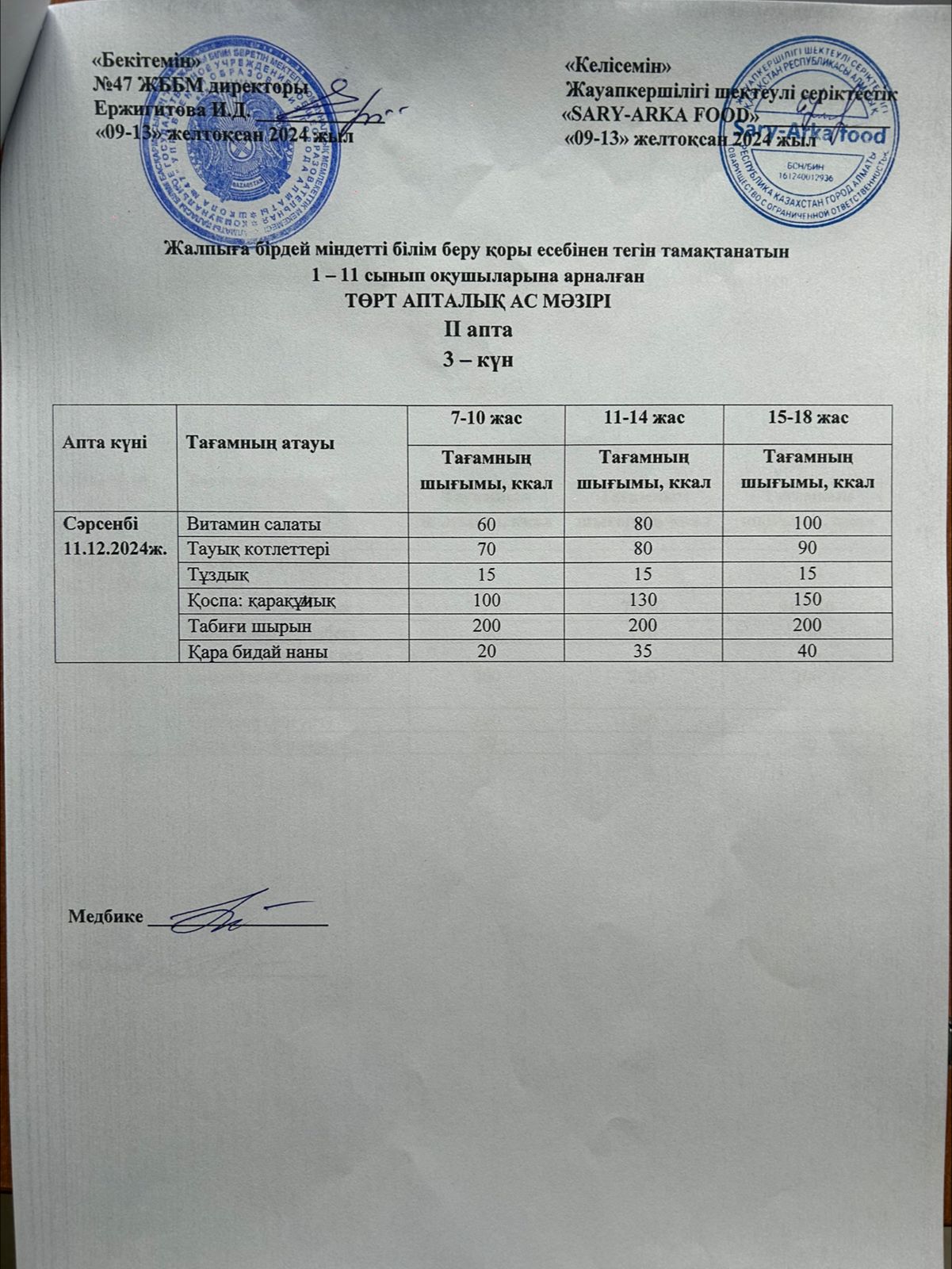 Ас мәзірі 2-апта 3-күн