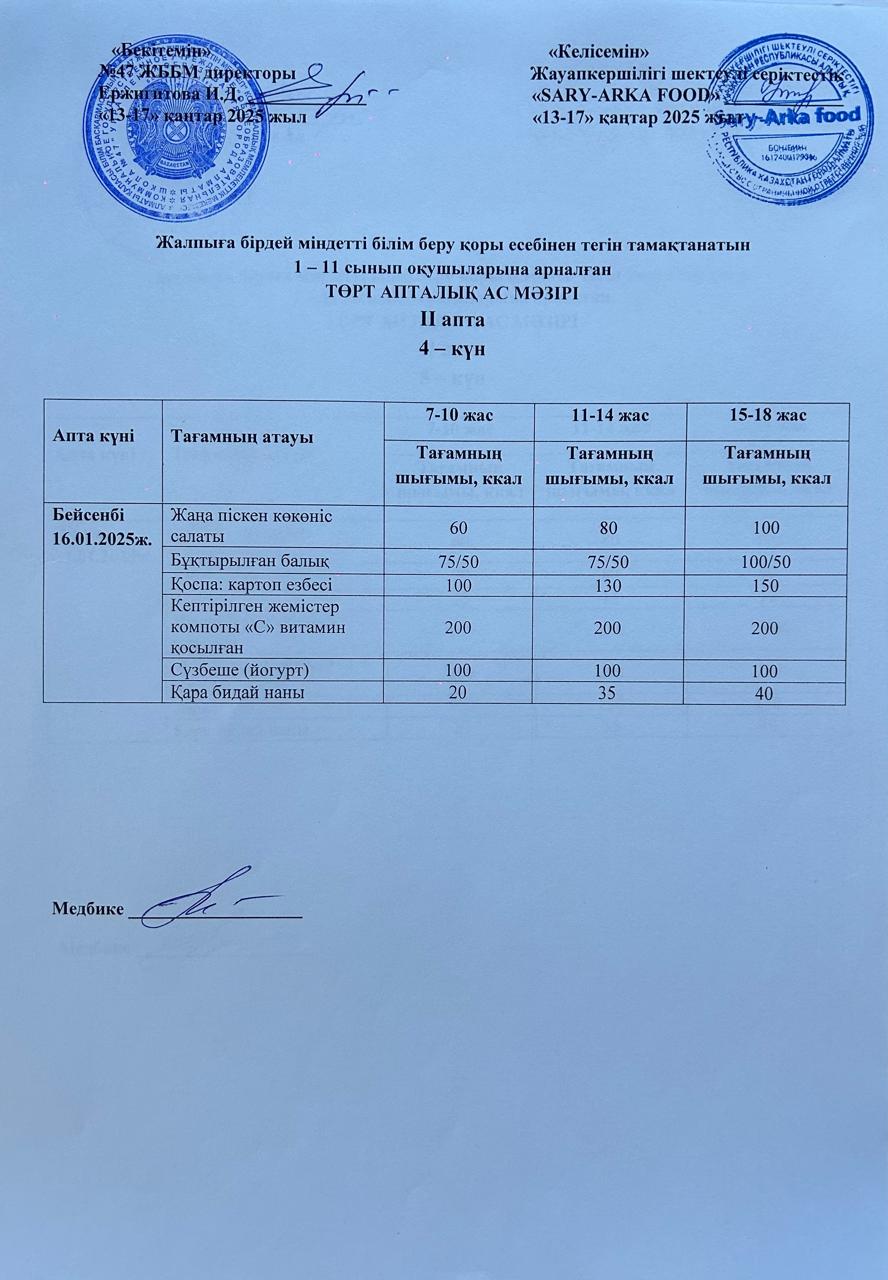 Ас мәзірі 2-апта 4-күн