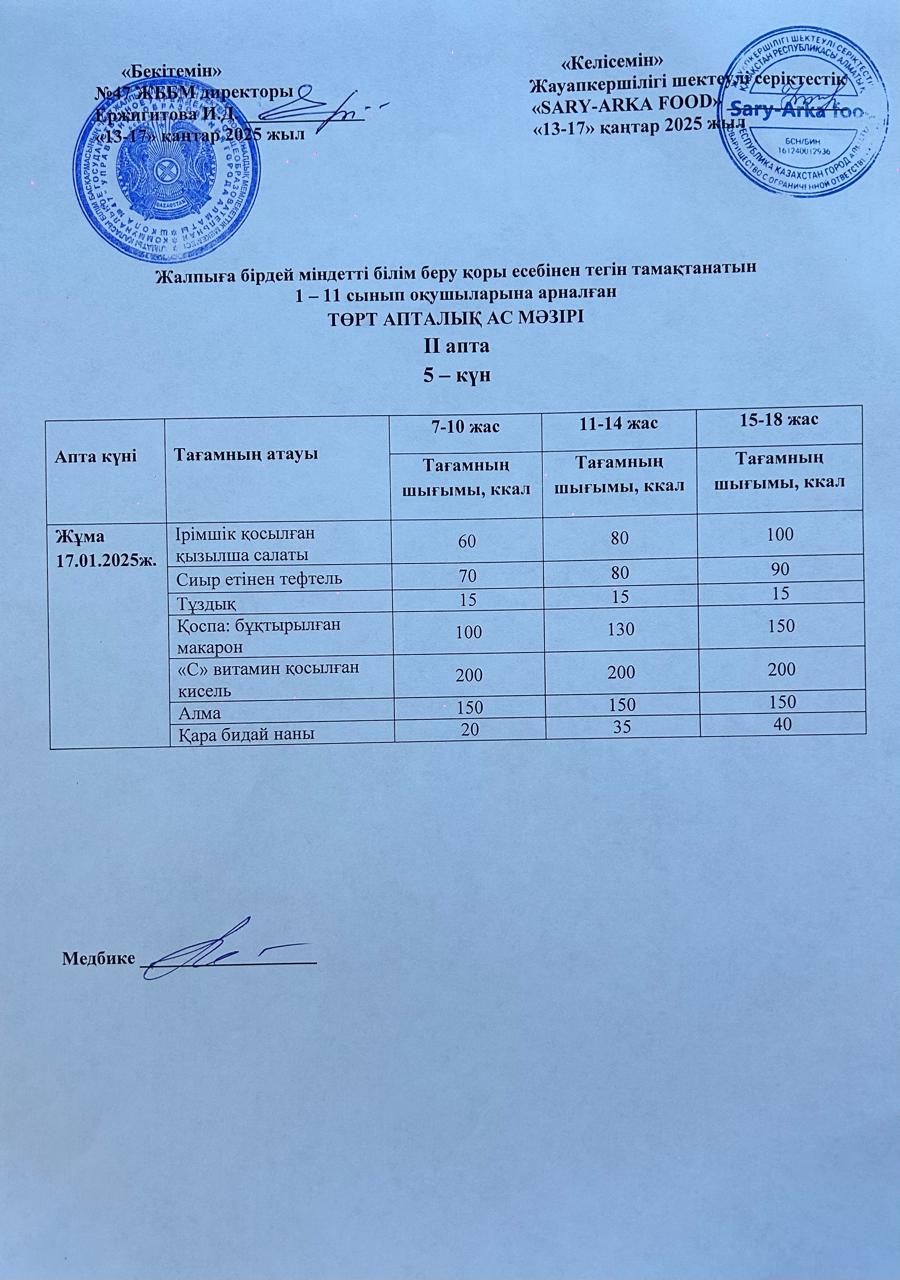 Ас мәзірі 2-апта 5-күн
