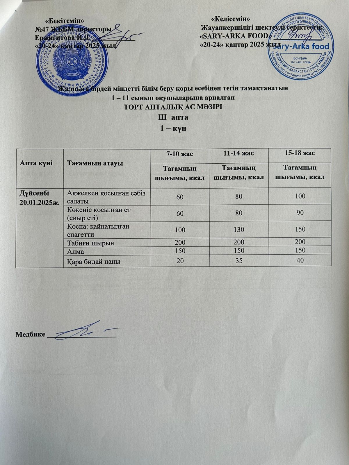 Ас мәзірі 3-апта 1-күн