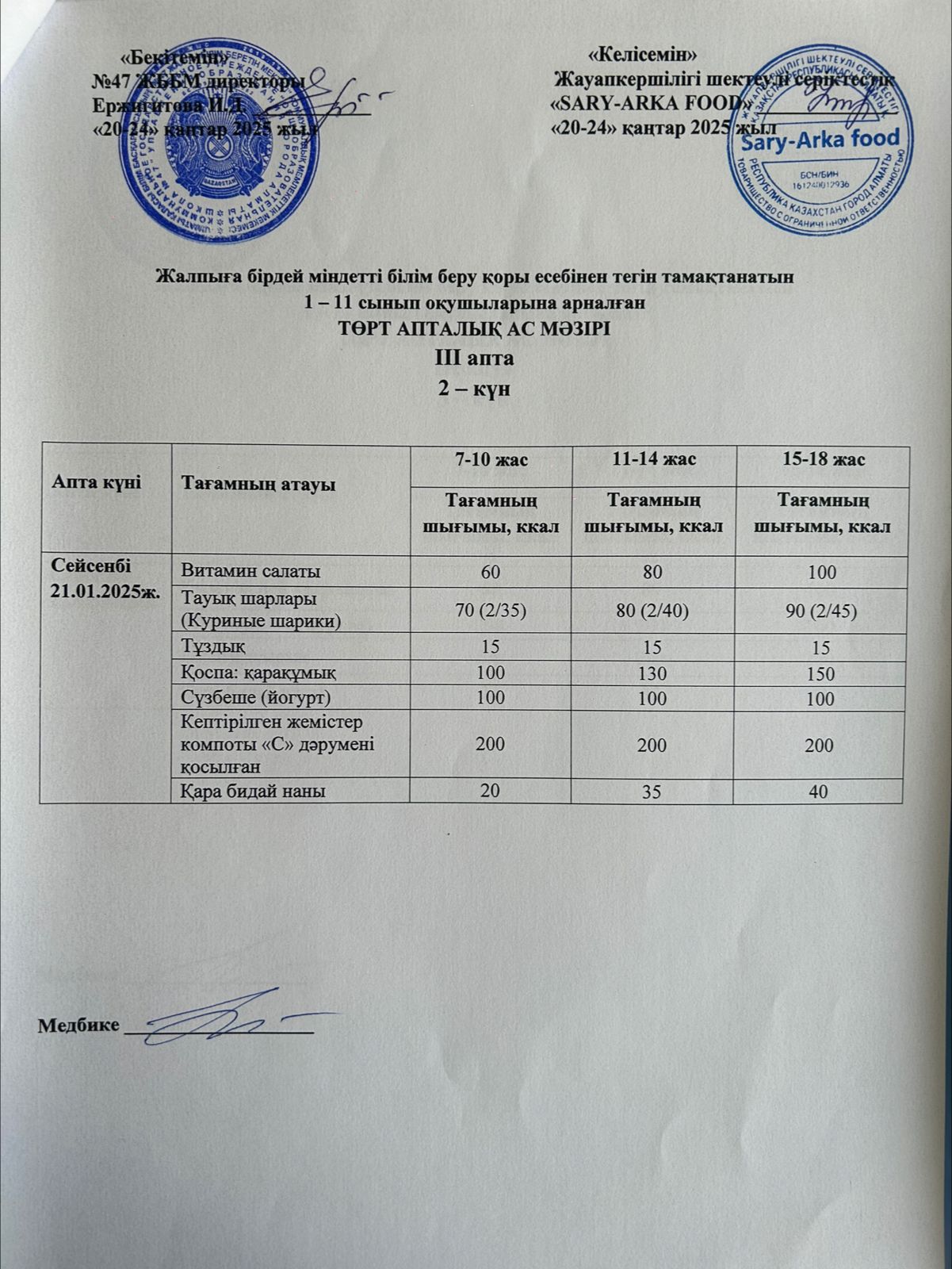 Ас мәзірі 3-апта 2-күн
