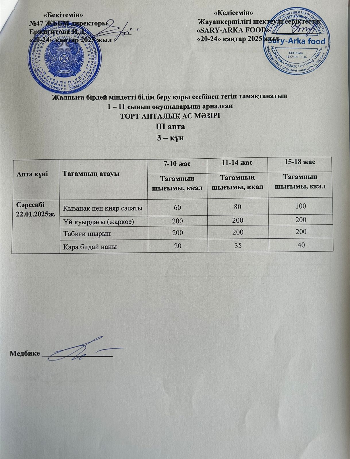 Ас мәзірі 3-апта 3-күн