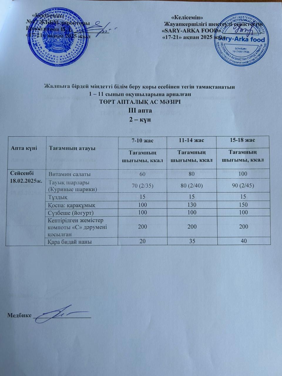 Ас мәзірі 3-апта 2-күн