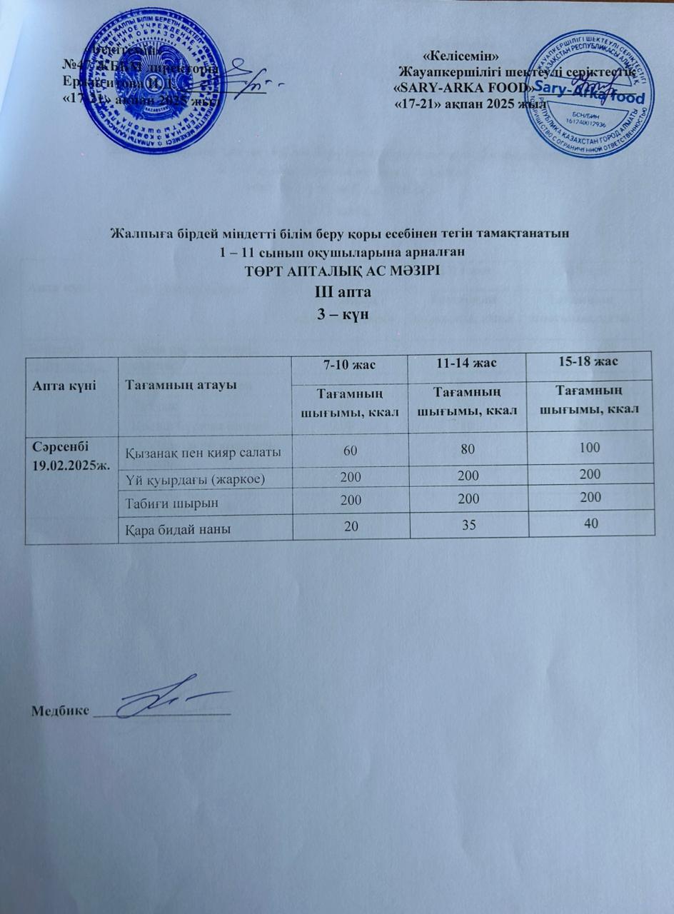 Ас мәзірі 3-апта 3-күн