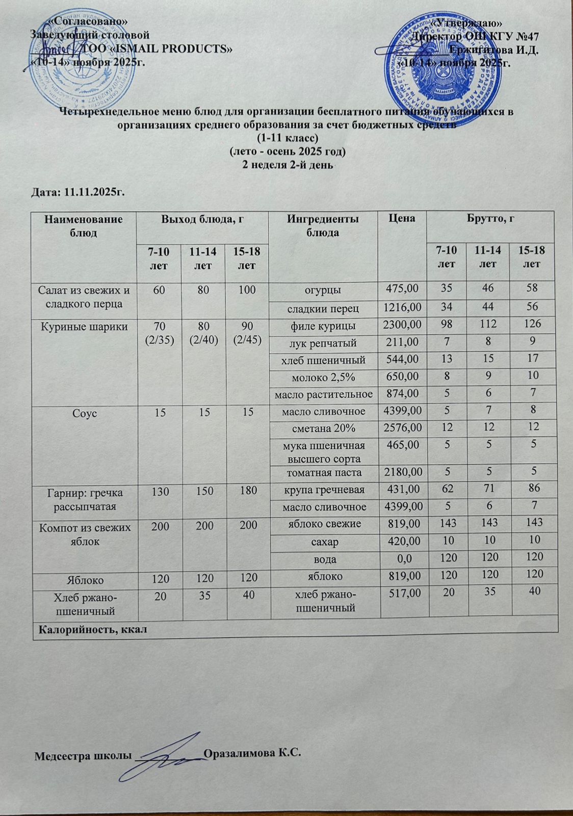 Ас мәзірі 2-апта 2-күн