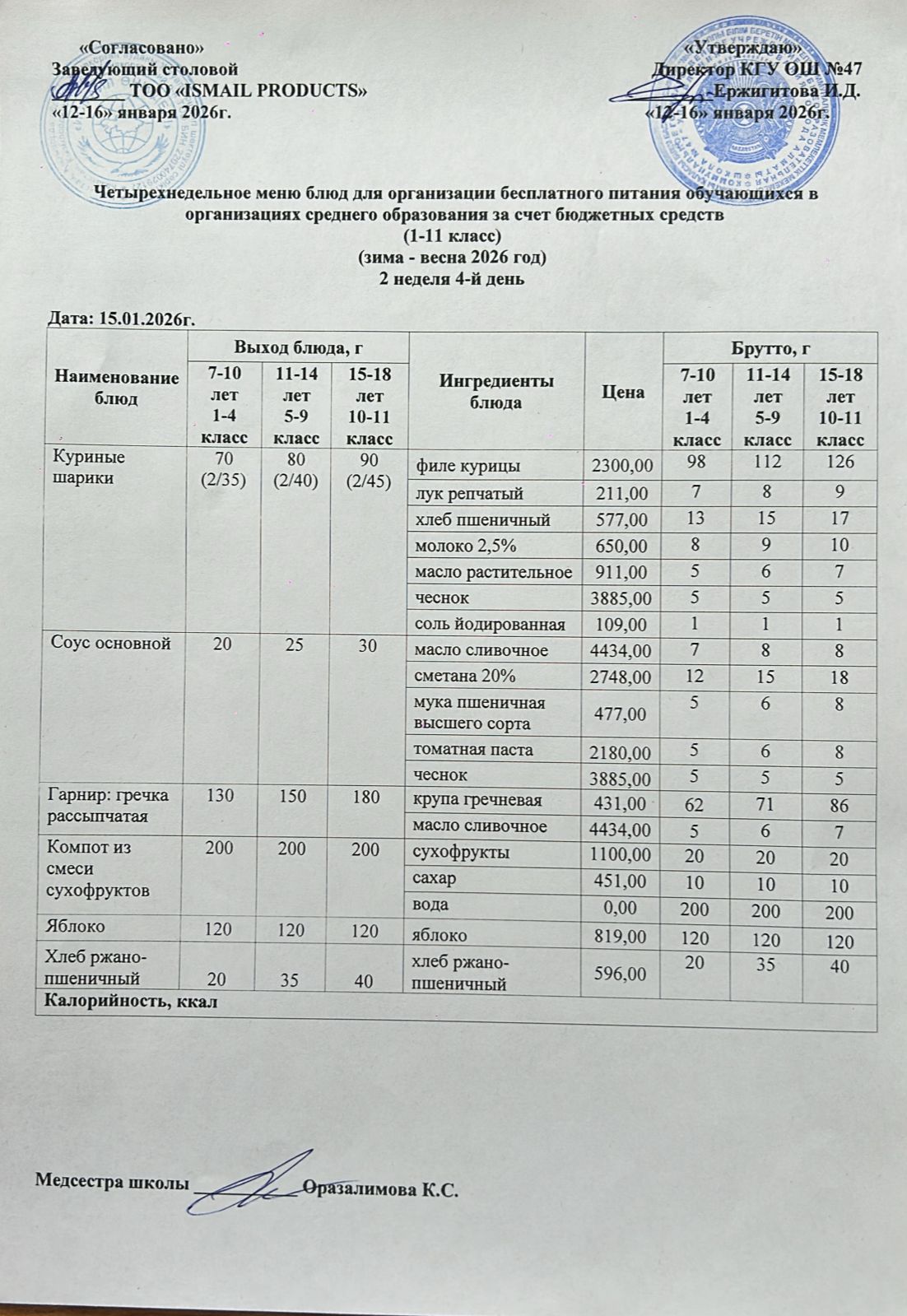 Ас мәзірі 2-апта 4-күн